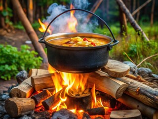 Macro Shot: Spices & Flames â€“ Open Fire Cooking in Large Pot