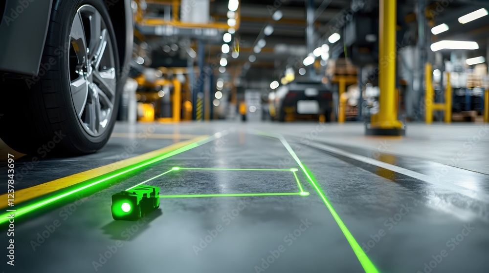 Poster autonomous vehicle factory laser guidance system modern technology innovation