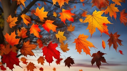 Falling Autumn Leaves: Vibrant Seasonal Stock Photo