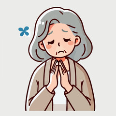 A Pensive Elderly Woman with Clasped Hands Illustration
