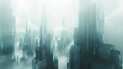 Obraz premium White background, tall buildings, light gray and blue styles, a sense of transparent technology