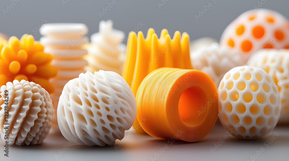 Aufkleber abstract 3d printed objects in white and orange hues