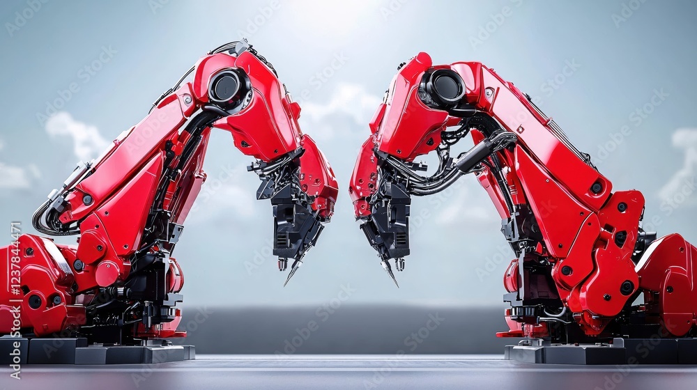 Aufkleber powerful red robotic arms precision technology future innovation