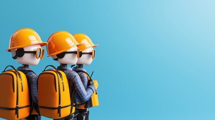 Fototapeta premium Robotic Workers Teamwork Construction Site Future Technology