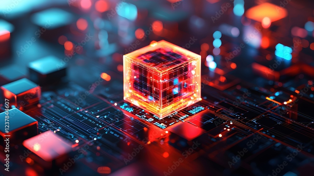 Poster Futuristic Technology Cube Network Data Center Digital Innovation