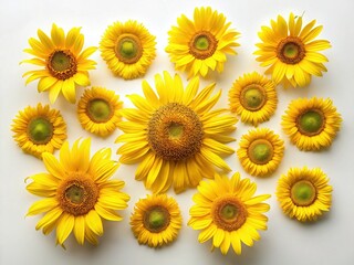 Fototapeta premium Vibrant Yellow Sunflowers Flat Lay: Spring Summer Nature Background