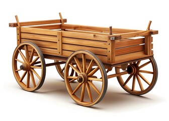 Fototapeta premium Vintage Wooden Cart Isolated on White Background