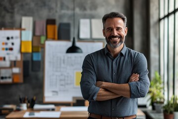 Obraz premium Inspiring business leader portrait modern office professional photography natural light confidence success