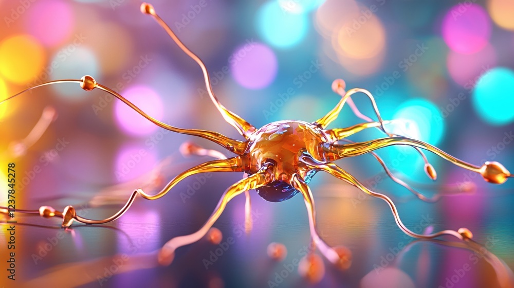Aufkleber Abstract Neuron Cell Artistic Rendering Vibrant Colors Neural Network Science Technology