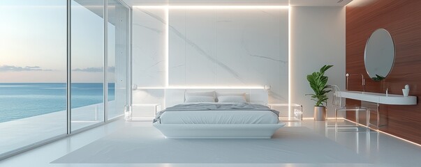 A minimalist bedroom design with a sleek bed