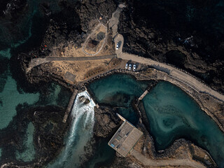 하늘에서 드론으로 촬영한 바다풍경 제주 제주시 구좌읍 행원리 오저여