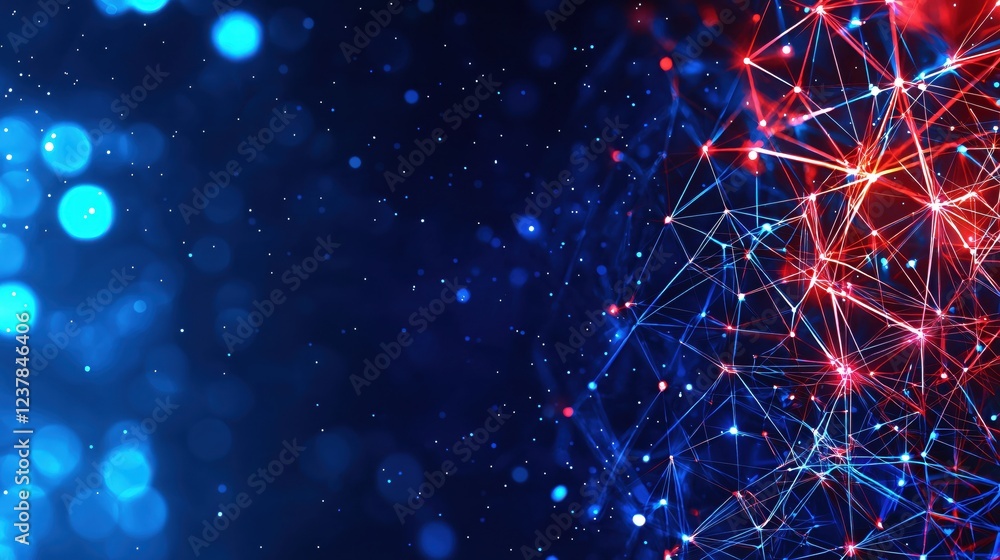 Poster abstract network digital connections red blue glowing lines technology background