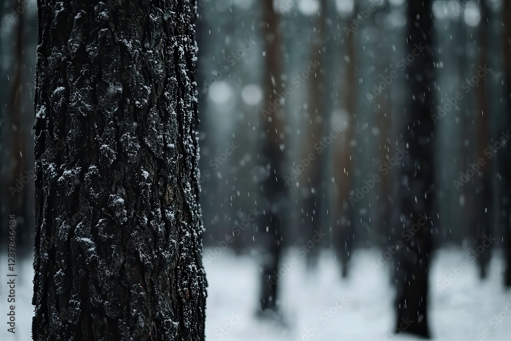 Aufkleber frosty trees create a tranquil winter landscape in a serene snowfall setting. generative ai