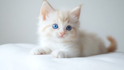 Obraz premium A cute baby Maine Coon kitten with blue eyes on a white background