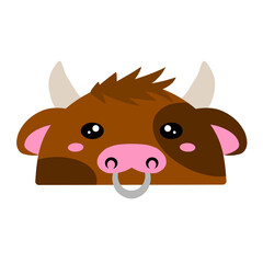 cute bull vector, drawing cartoon bull face, drawing bull face easy and simple full color and isolated background 