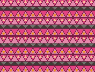 Vivid Geometric Triangles : vibrant geometric pattern featuring rows of interconnected triangles in shades of pink, orange, and green. 
