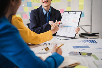 Female business leaders come together in conference room for their annual meeting, actively participating, asking questions, enriching  seminar, Asian people, only women, Proposals and comments.