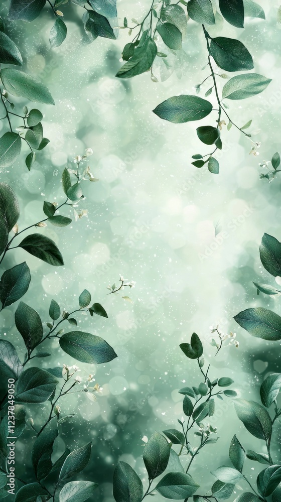Aufkleber delicate leaves frame a soft backdrop of muted green hues, creating an atmosphere of calm and beauty