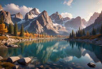 The majestic peaks of the Rocky Mountains rise above a serene mountain lake, serenity, majestic scenery, alpine lake