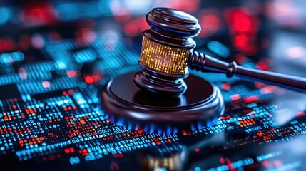 Digital Justice Gavel Binary Code Law Technology Concept