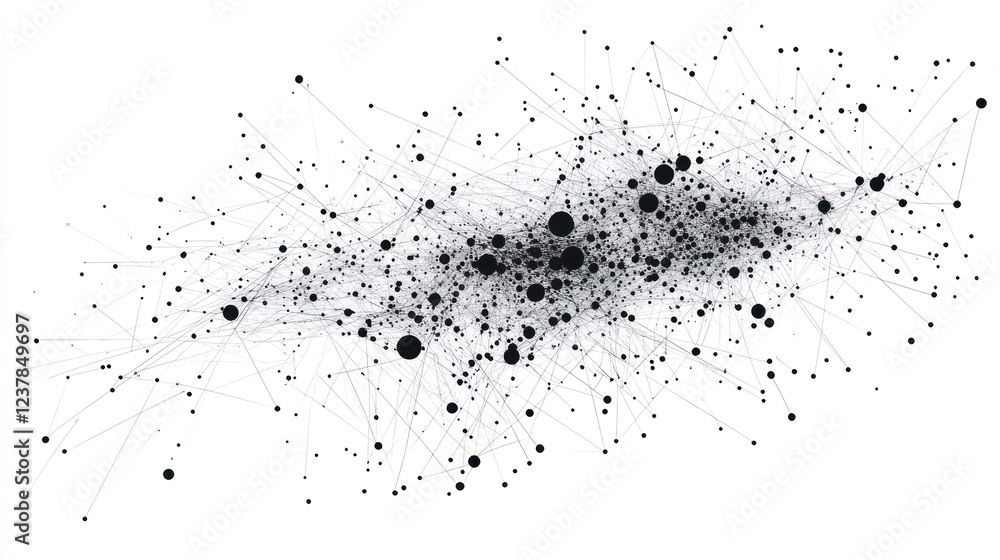 Poster network graph visualization, complex data connections, abstract background, white space, data analys