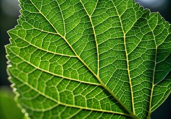 Fototapeta premium Macro closeup of vibrant green leaf texture reveals intricate vein patterns