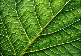 Obraz premium Macro closeup of vibrant green leaf texture revealing intricate vein patterns