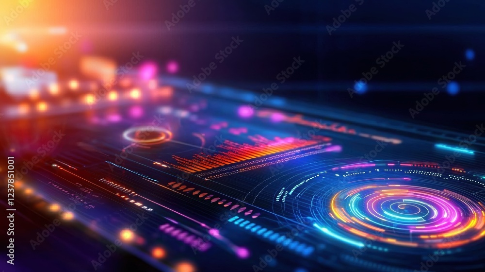Poster futuristic technology interface neon lights data display