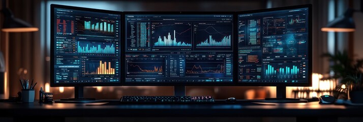 Triple Monitor Setup for Stock Market Analysis