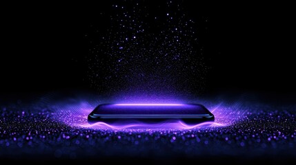 A futuristic phone design surrounded by glowing particles, showcasing innovation and advanced technology.