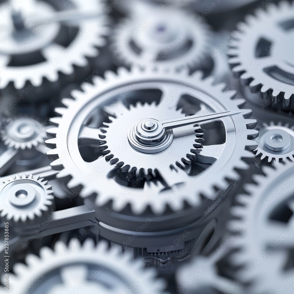 Aufkleber decisions clock work concept. close-up of interconnected metallic gears in a mechanical system.