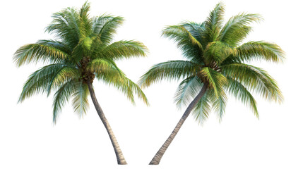 Obraz premium Two coconut palm trees isolated on transparent background
