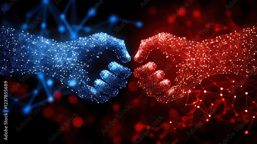 Poster digital hands connection network technology abstract art