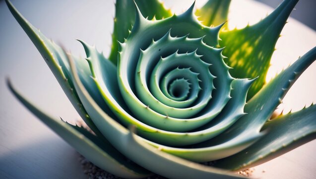 Spiral Aloe Plant: Fibonacci Sequence in Nature - Close-up Stock Photo