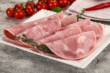 Sliced pork ham sausages slices