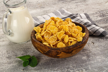 Corn flakes with milk for breakfast