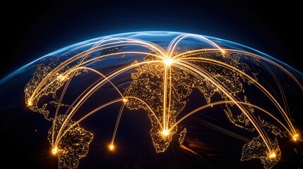 Global Network Connections Illuminating Earth Digital World Communication