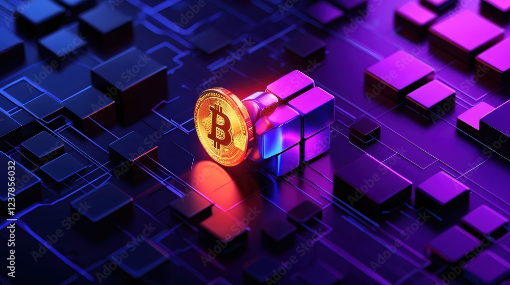 Poster bitcoin crypto currency digital finance blockchain technology abstract cube
