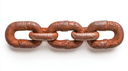 Close Up Rusty Chain Links on White Background