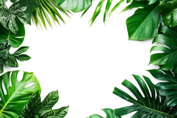Fototapeta premium Tropical leaves frame, white background, nature, design element