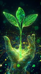 Fototapeta premium Agricultural technologies for growing plants and hand