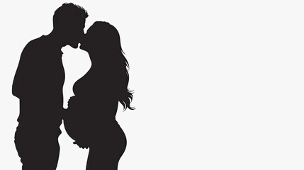 Silhouette of a man kissing a pregnant woman's 