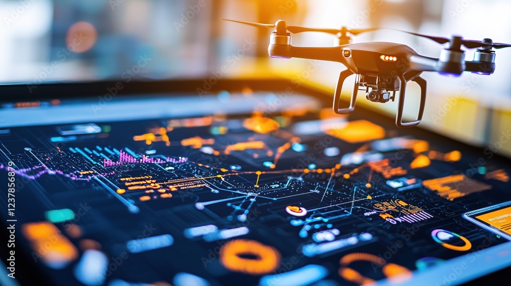 Aufkleber drone technology futuristic data analysis aerial view monitoring system