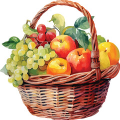 basket of fruits on white background,generative ai