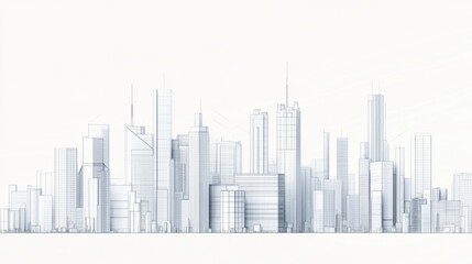 Modern city skyline architectural design, white background