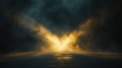 Obraz premium Golden Light Breaking Through Dark Fog
