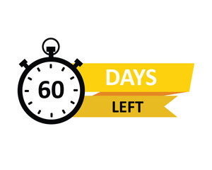 60 days left labels on white background. Countdown badge. Vector illustration. 
