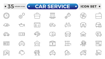 Auto service, car repair icon set. Car service and garage. Big collection: repair, maintenance, inspection, parts, units.Containing repair, maintenance, inspection. Editable stroke outline icon.