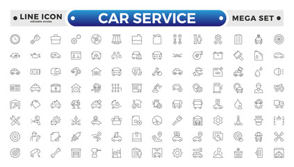 Auto service, car repair icon set. Car service and garage. Big collection: repair, maintenance, inspection, parts, units.Containing repair, maintenance, inspection. Editable stroke outline icon.