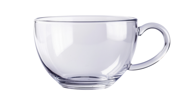 Empty transparent glass cup with handle on checkered background